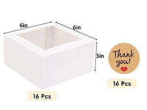 Großhandel 16 Stück Backboxen mit Fenster, 6x6x3 Zoll, optimal für Süßigkeiten, Schokoladenumhüllte Erdbeeren, Cupcakes und Gebäck (mit Aufklebern) - Hersteller für individuelles Logo und Eigenmarken in Großmenge.