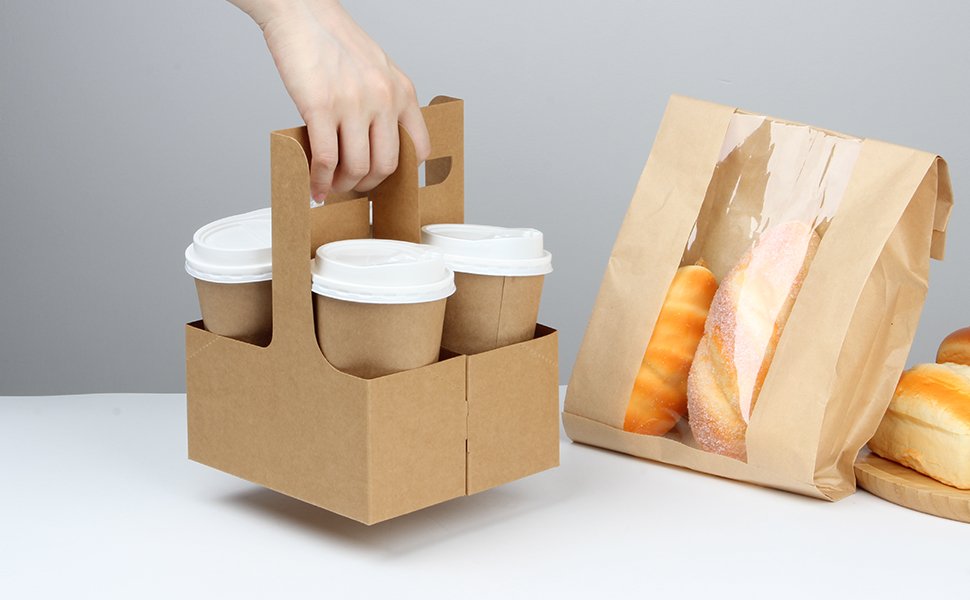 Individuelles Logo 20er Pack 2-Fach Getränketräger mit Griff, Kraft-Papiertragetaschen für Einweg-Getränke, 12-30 OZ to Go Kaffeebecher Halter für Takeout, Café und Restaurantlieferdienste, Hersteller.