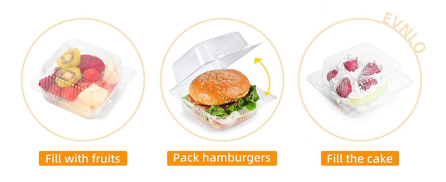 Individuelles Logo für 100 klare Kunststoffbehälter mit Deckel, verstärkte Einweg-Sandwich-Container Clamshell-Boxen für Kuchenstücke, Desserts, Hamburger, Salate, Gebäck, Früchte, Takeout-Tray von unserem zuverlässigen Hersteller.