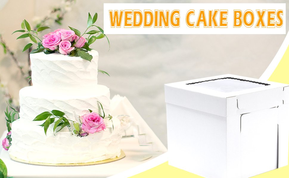 Individuelles Logo für hochstabile Tortenboxen, 14x14x12 Zoll, 4er-Pack, weiße Backboxen mit Fenster, wegwerfbare Tortenbehälter, eleganter Hochzeits-Tortenträger, ideal als Eigenmarke von Ihrem Lieferant.
