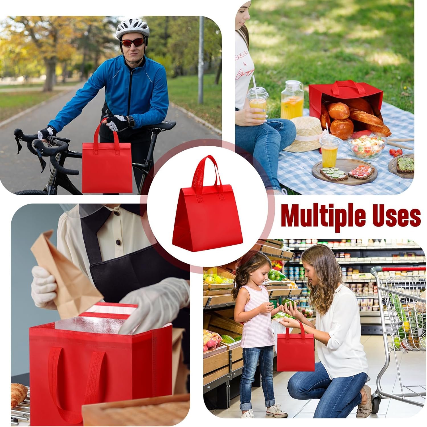 Großmenge 50 Stk Isolierte Take-Away-Taschen thermisch isolierend für Kaffee Milchtee heiß kalt frisches Essen Seafood für Catering Restaurant vom Hersteller (24x24x15 cm Rot) OEM