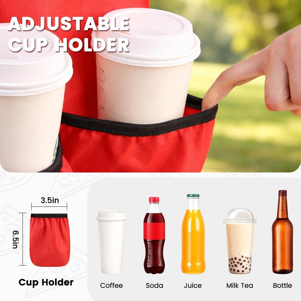 Großhandel XXXL rote isolierte Lebensmittelliefertasche mit 4 Becherhaltern und Getränketräger warm/kalt haltend OEM Hersteller Großhandel XXXL rote isolierte Lebensmittelliefertasche mit 4 Becherhaltern und Getränketräger warm/kalt haltend OEM Hersteller