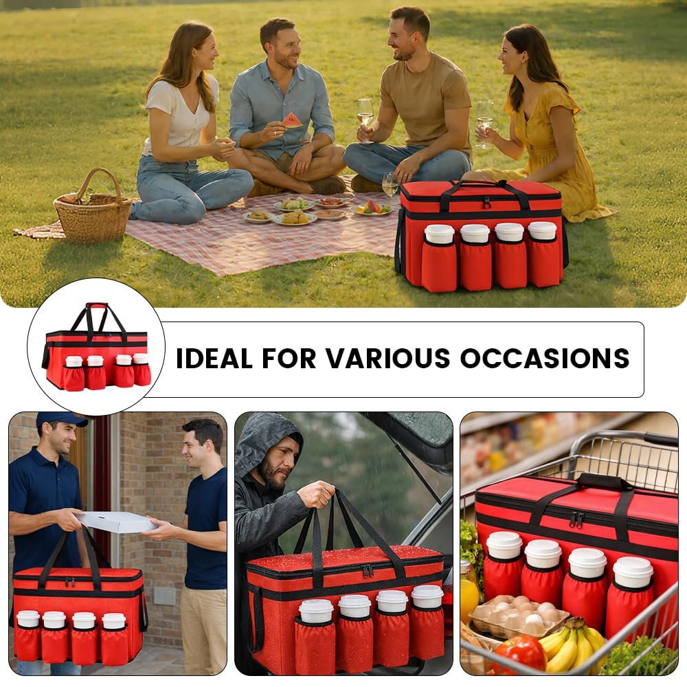 Großhandel XXXL Isolierte Lebensmittelliefertasche mit 4 Becherhaltern und Bodenstütze individuelles Logo Cateringtasche für Events hält heiß/kalt rot vom Hersteller