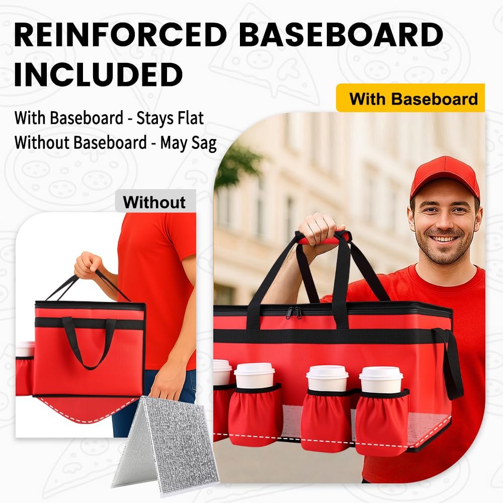 Großhandel XXXL Isolierte Lebensmittelliefertasche mit 4 Becherhaltern und Bodenstütze individuelles Logo Cateringtasche für Events hält heiß/kalt rot vom Hersteller