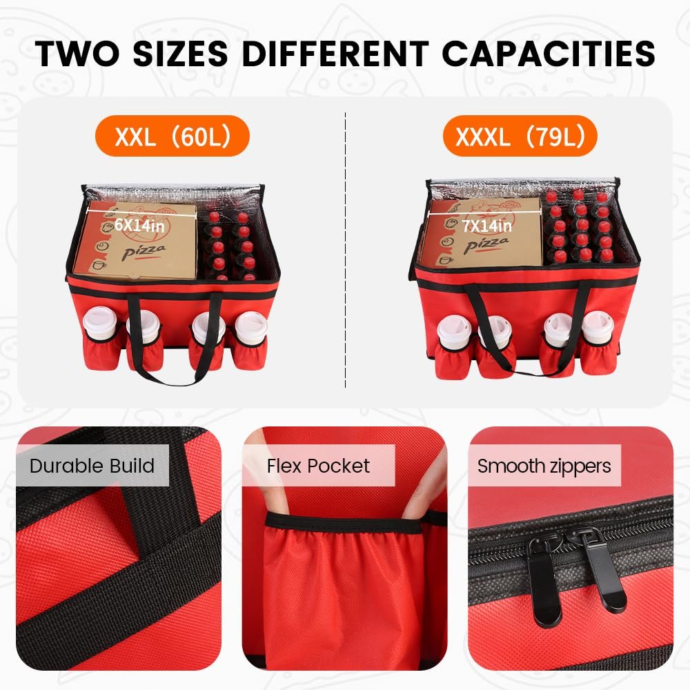 Großhandel XXXL Isolierte Lebensmittelliefertasche mit 4 Becherhaltern und Bodenstütze individuelles Logo Cateringtasche für Events hält heiß/kalt rot vom Hersteller