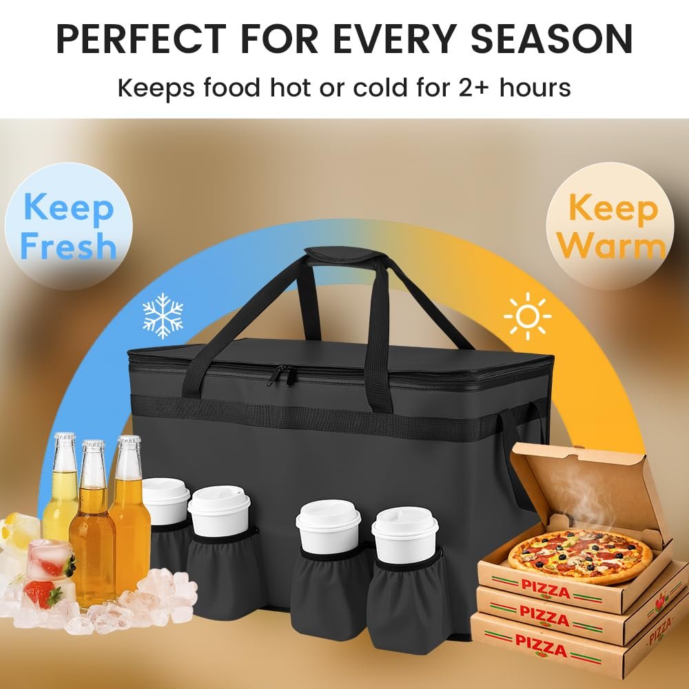 Großhandel XXXL-Isoliertasche für Lebensmittellieferung mit 4 Becherhaltern OEM hält warm/kalt Catering-Kühltasche mit Getränkehalter für Transport und Einkäufe Hersteller Schwarz Großhandel XXXL-Isoliertasche für Lebensmittellieferung mit 4 Becherhaltern OEM hält warm/kalt Catering-Kühltasche mit Getränkehalter für Transport und Einkäufe Hersteller Schwarz