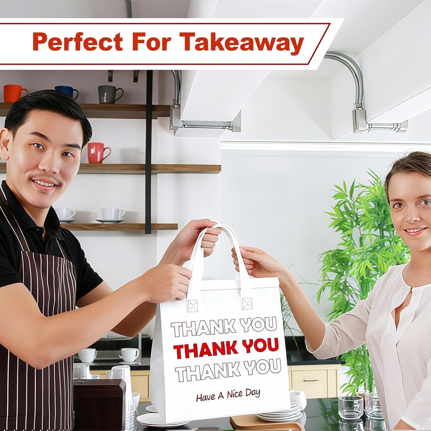 Großhandel 25 Stück Thank You thermisch isolierte Take-Away-Taschen für heiße kalte Speisen Liefer-Kühltaschen Pizza Kaffee Catering Restaurant OEM Hersteller 9,5x9,5x6 Weiß