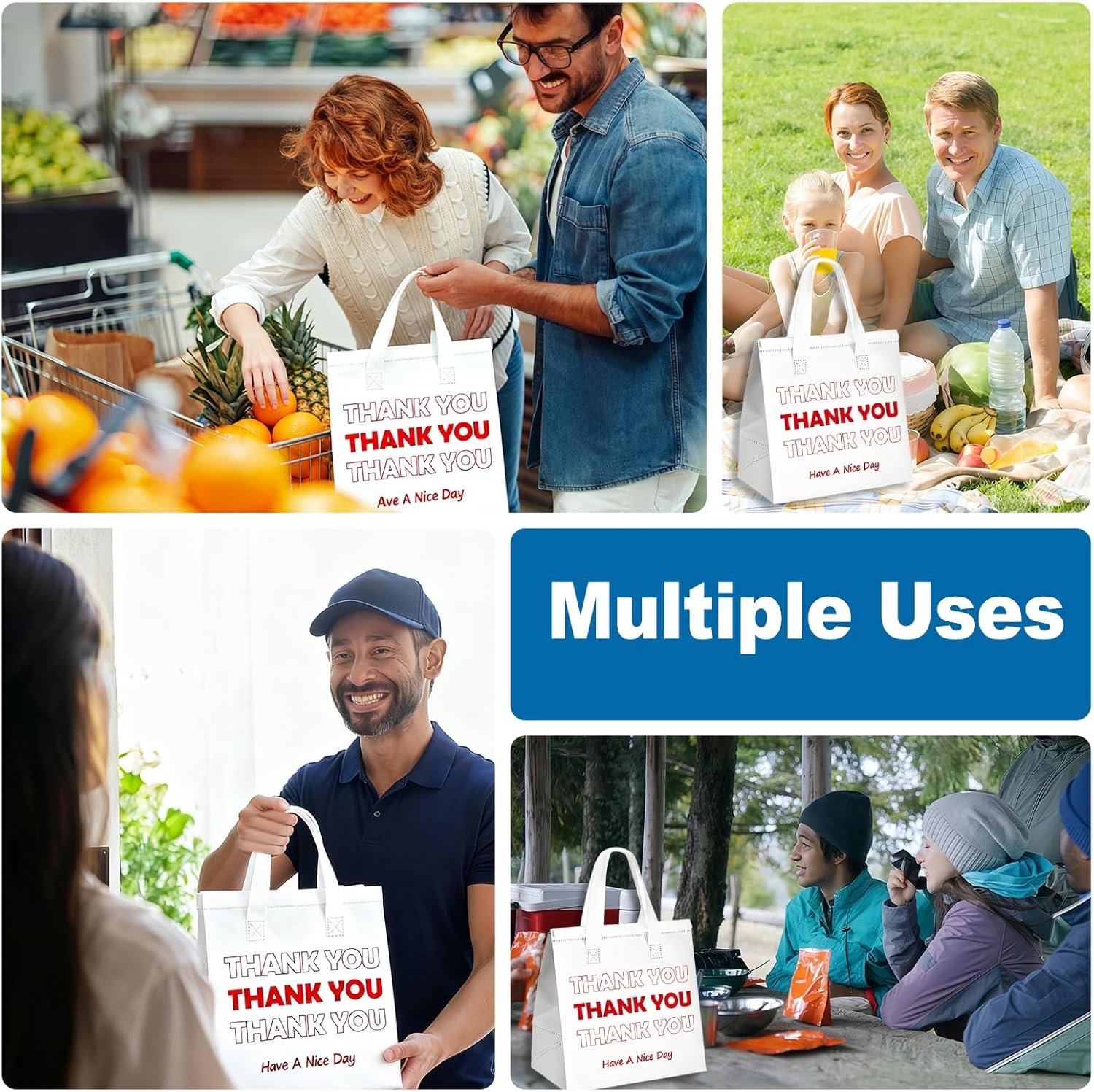 Großhandel 25 Stück Thank You thermisch isolierte Take-Away-Taschen für heiße kalte Speisen Liefer-Kühltaschen Pizza Kaffee Catering Restaurant OEM Hersteller 9,5x9,5x6 Weiß