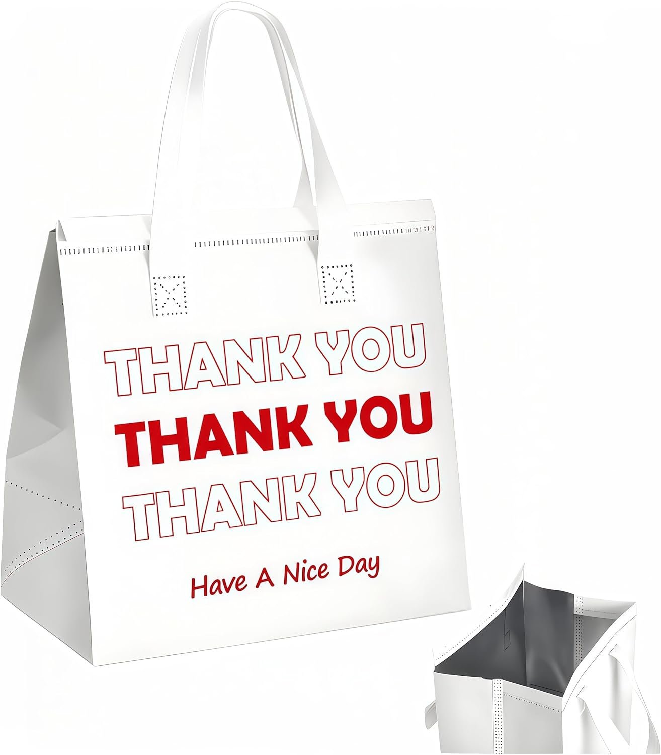 Großhandel 25 Stück Thank You thermisch isolierte Take-Away-Taschen für heiße kalte Speisen Liefer-Kühltaschen Pizza Kaffee Catering Restaurant OEM Hersteller 9,5x9,5x6 Weiß