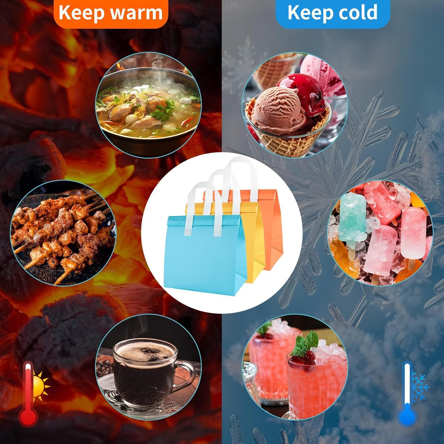 Hersteller Isolierte Einweg-Take-Away-Taschen 23 x 23 x 15 cm 25er Set Thermotaschen für heiße/kalte Speisen Kaffee Milchtee Lieferung Catering Großhandel OEM 5 Farben