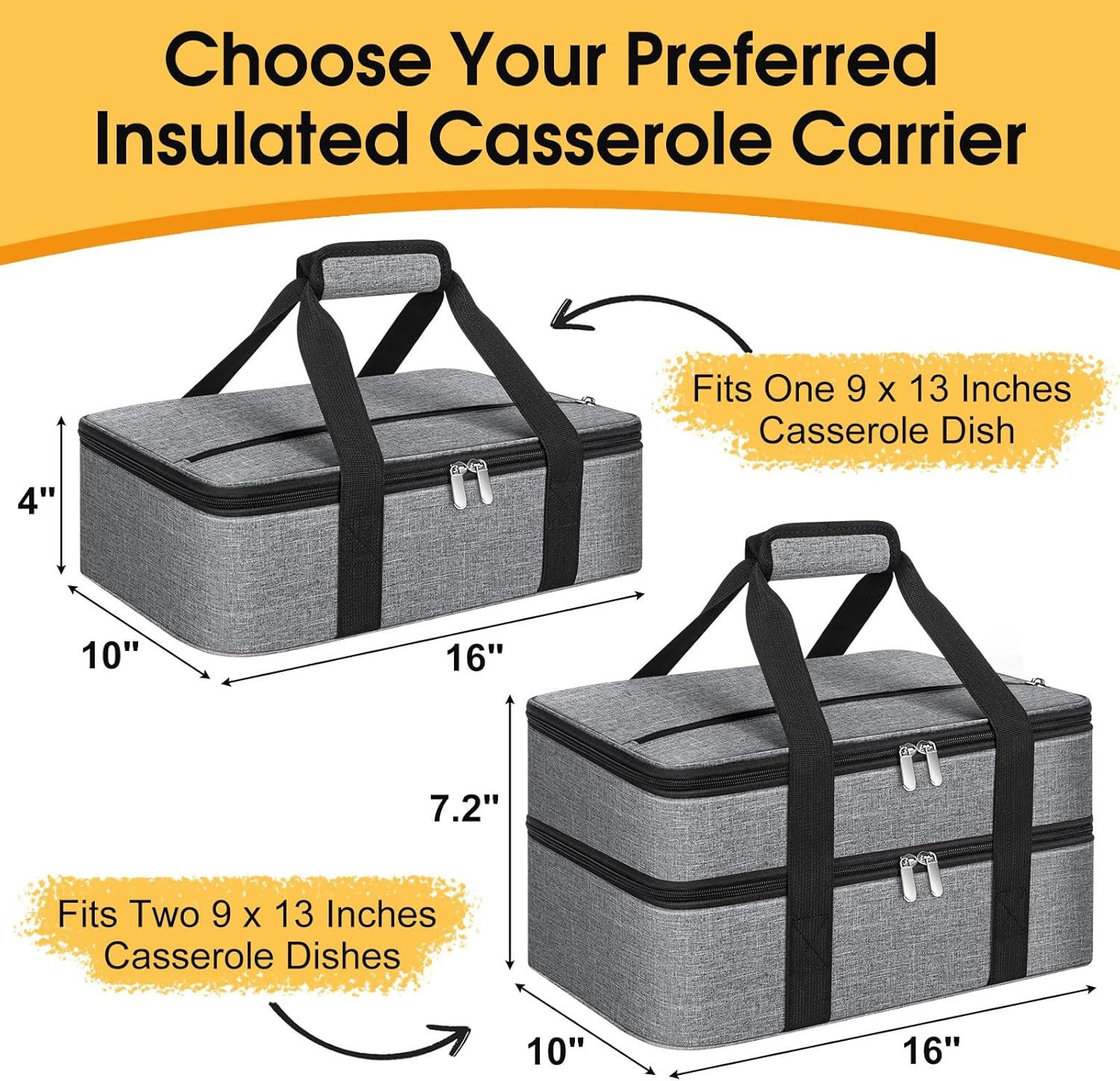 Hersteller isolierter portabler Auflaufträger Thermotasche für heiße oder kalte Speisen Lasagne Tasche Potluck OEM Großhandel passt 9 x 13 Zoll Auflaufform Grau