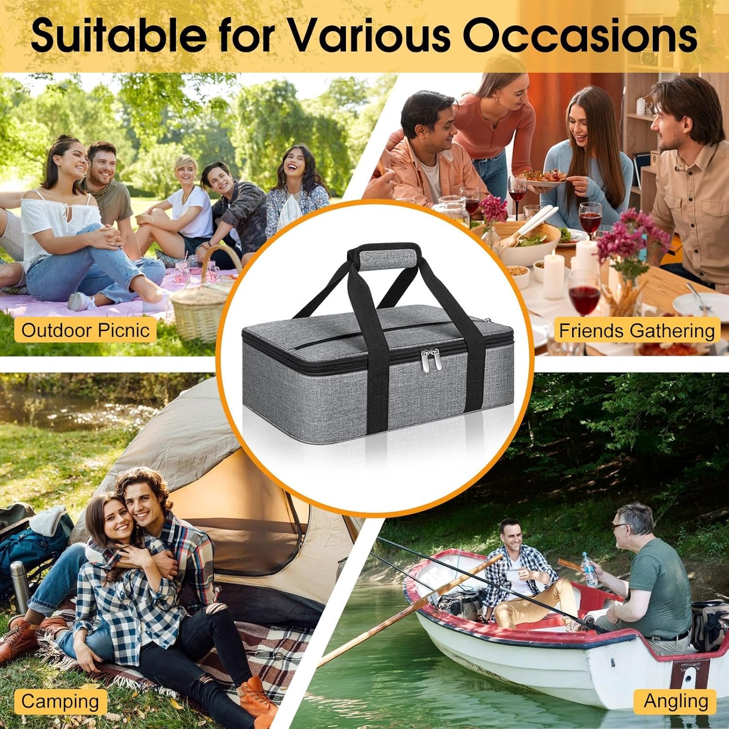 Hersteller isolierter portabler Auflaufträger Thermotasche für heiße oder kalte Speisen Lasagne Tasche Potluck OEM Großhandel passt 9 x 13 Zoll Auflaufform Grau