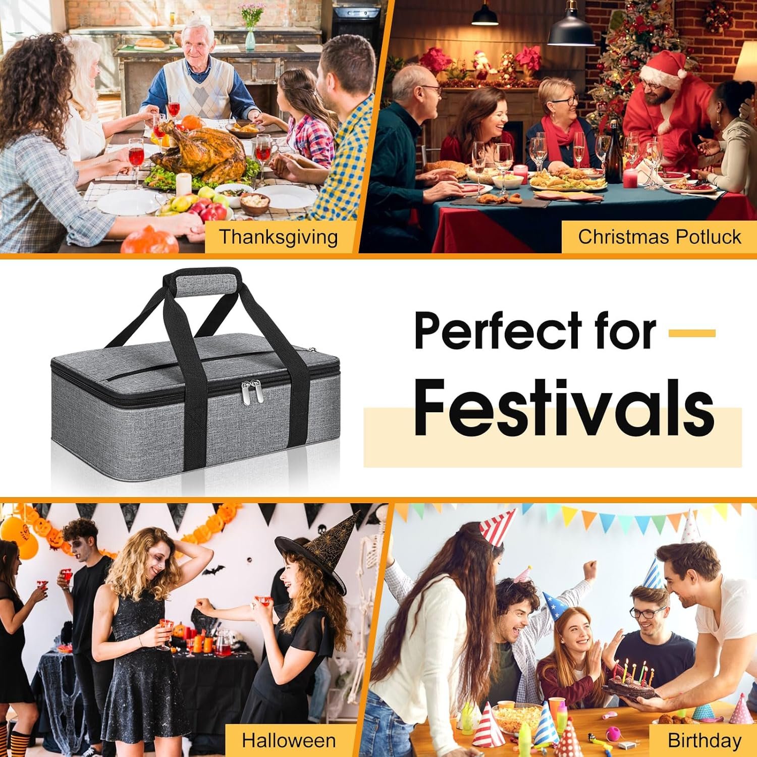 Hersteller isolierter portabler Auflaufträger Thermotasche für heiße oder kalte Speisen Lasagne Tasche Potluck OEM Großhandel passt 9 x 13 Zoll Auflaufform Grau