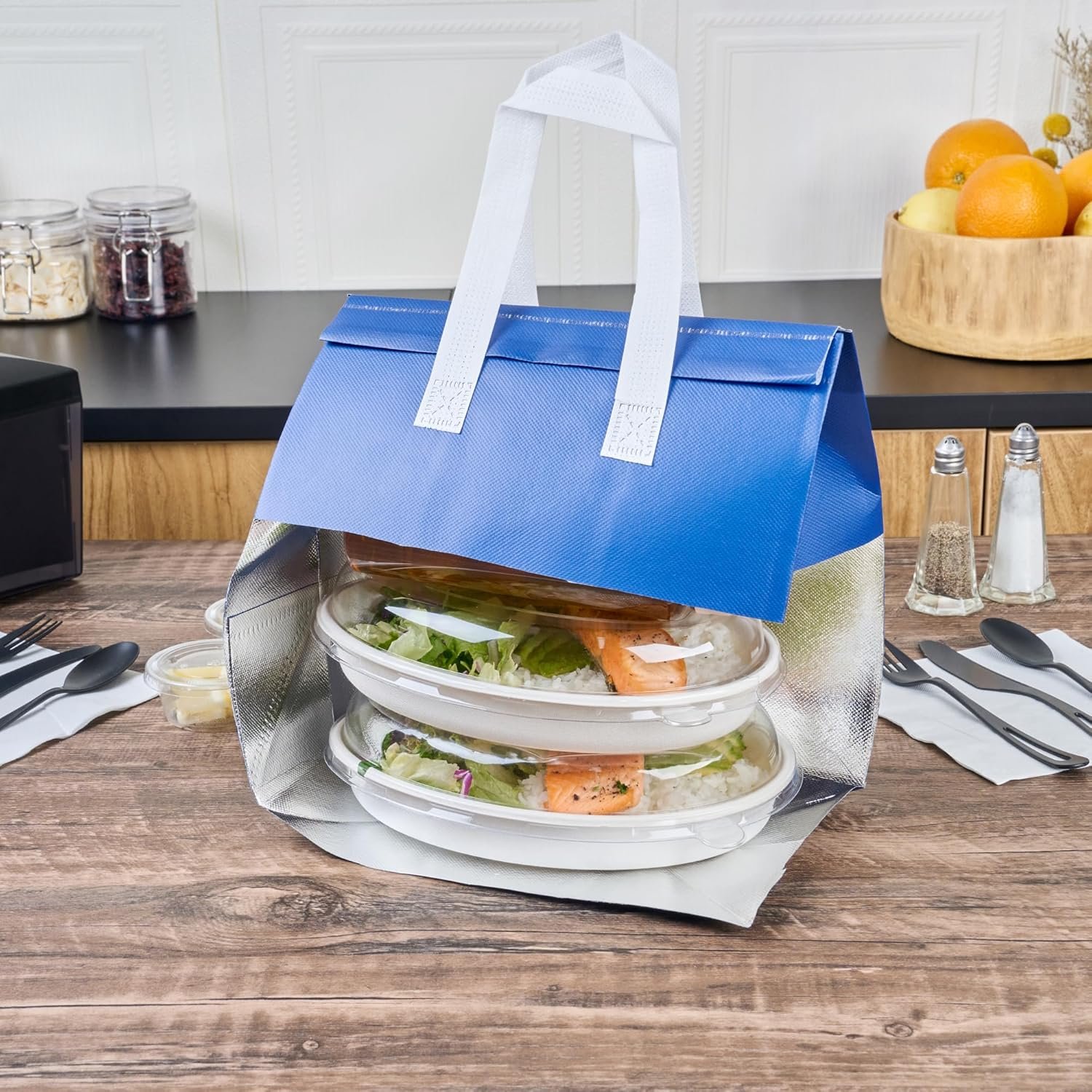 Großhandel Isolierte Liefertaschen 25 Stück 26 x 17 x 28 cm OEM Vliesstoff blau mit stabilen Griffen manipulationssicher faltbar Lieferant