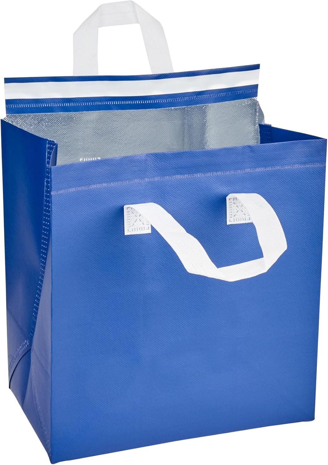 Großhandel Isolierte Liefertaschen 25 Stück 26 x 17 x 28 cm OEM Vliesstoff blau mit stabilen Griffen manipulationssicher faltbar Lieferant