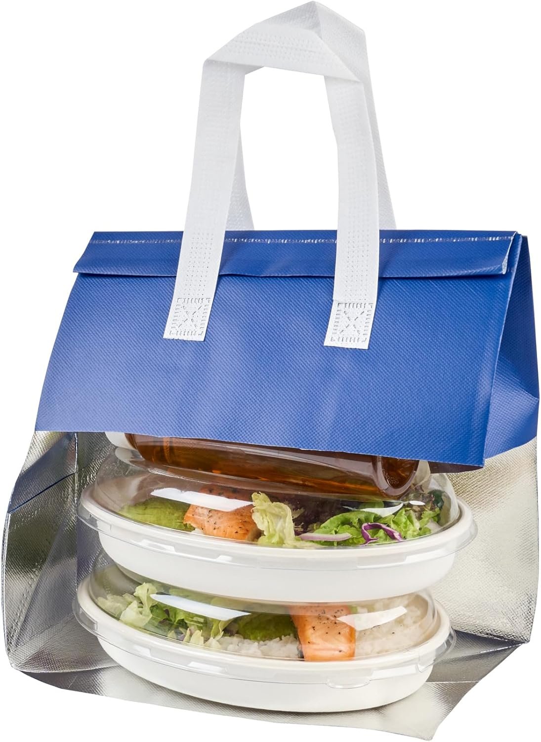 Großhandel Isolierte Liefertaschen 25 Stück 26 x 17 x 28 cm OEM Vliesstoff blau mit stabilen Griffen manipulationssicher faltbar Lieferant