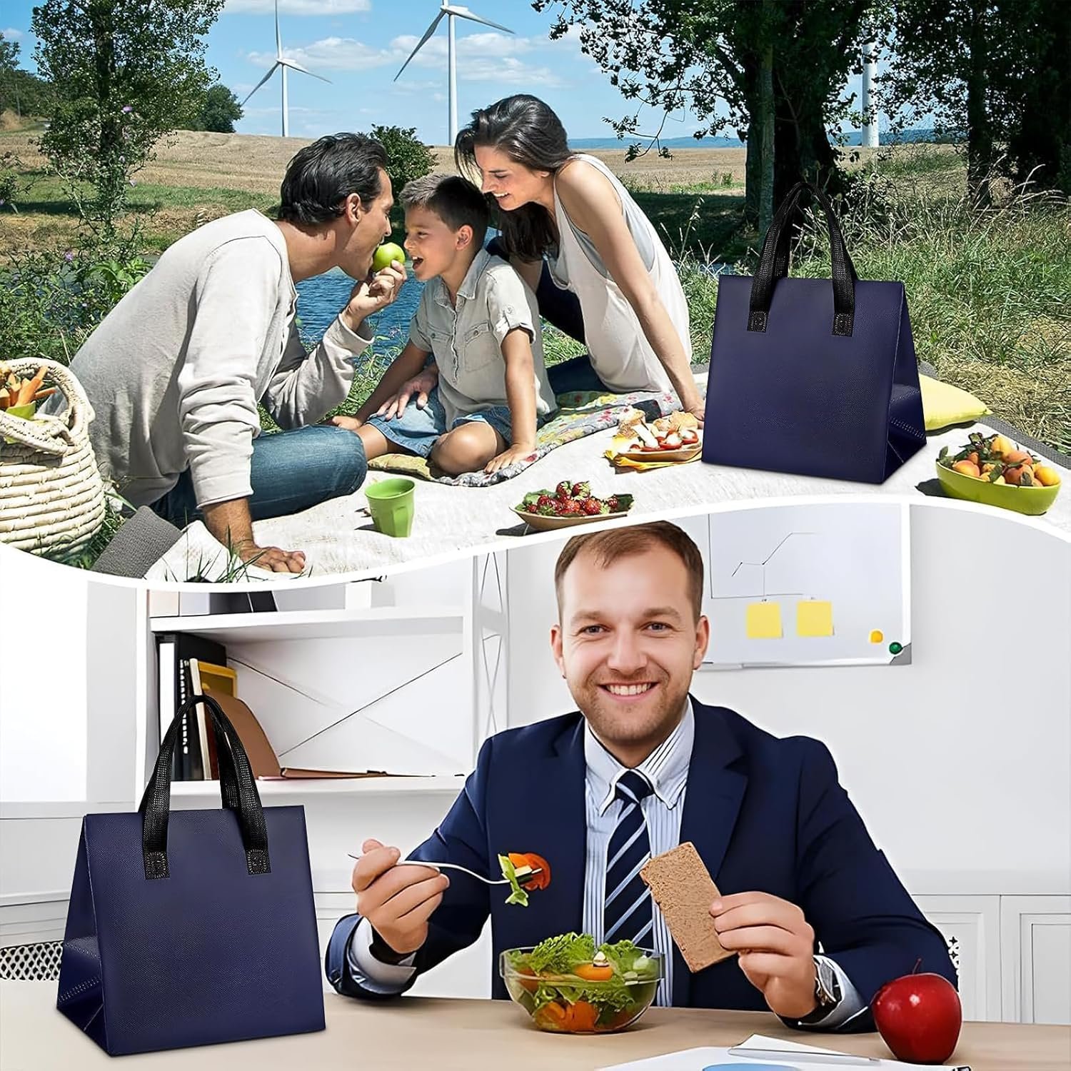Großmenge 100 Stk. isolierte Take-Away-Taschen OEM Thermotaschen wiederverwendbare Kühl-Tragetaschen für Lebensmittellieferung kalter und heißer Speisen Restaurant Supermarkt Picknick vom Hersteller (24 x 15 x 24 cm)