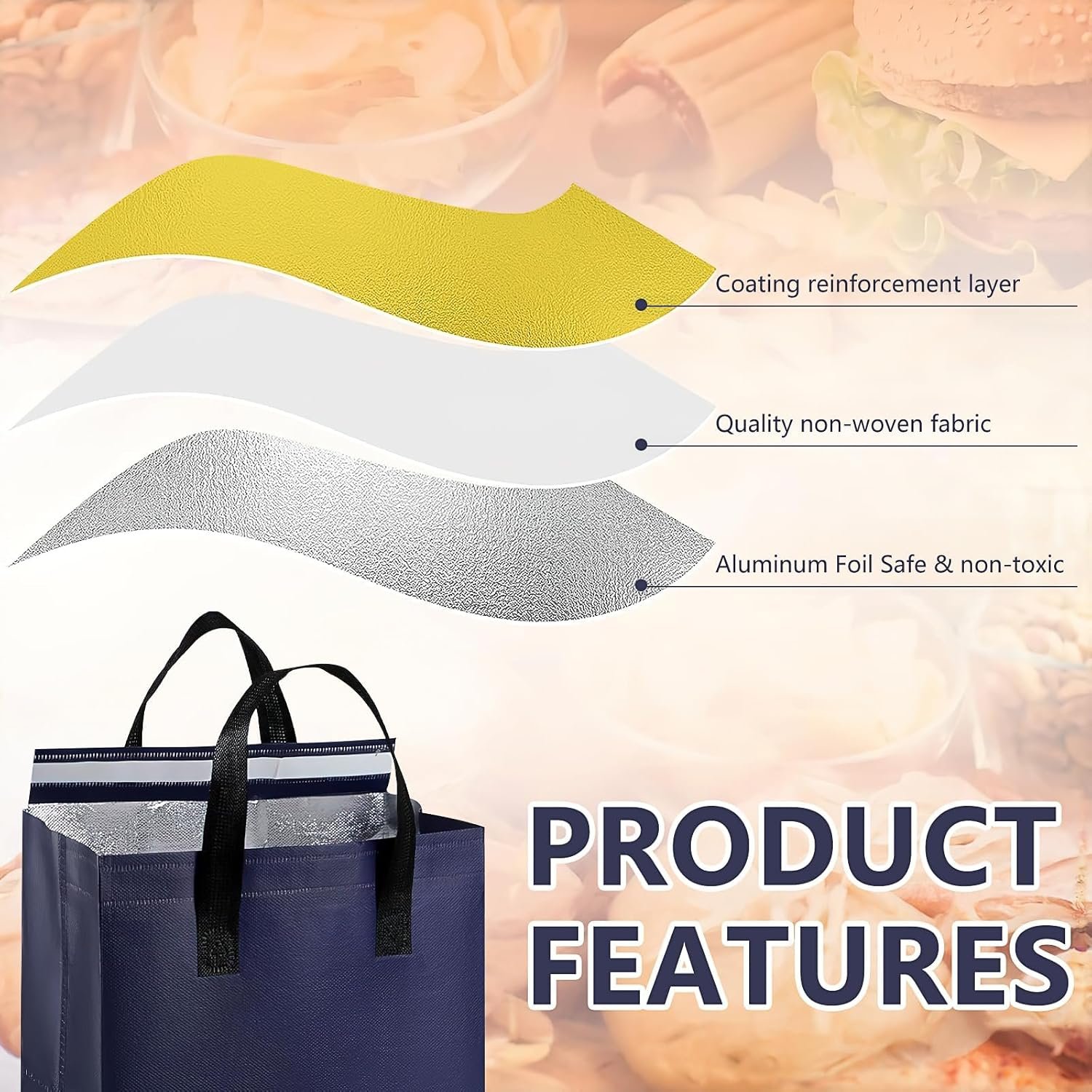 Großmenge 100 Stk. isolierte Take-Away-Taschen OEM Thermotaschen wiederverwendbare Kühl-Tragetaschen für Lebensmittellieferung kalter und heißer Speisen Restaurant Supermarkt Picknick vom Hersteller (24 x 15 x 24 cm)