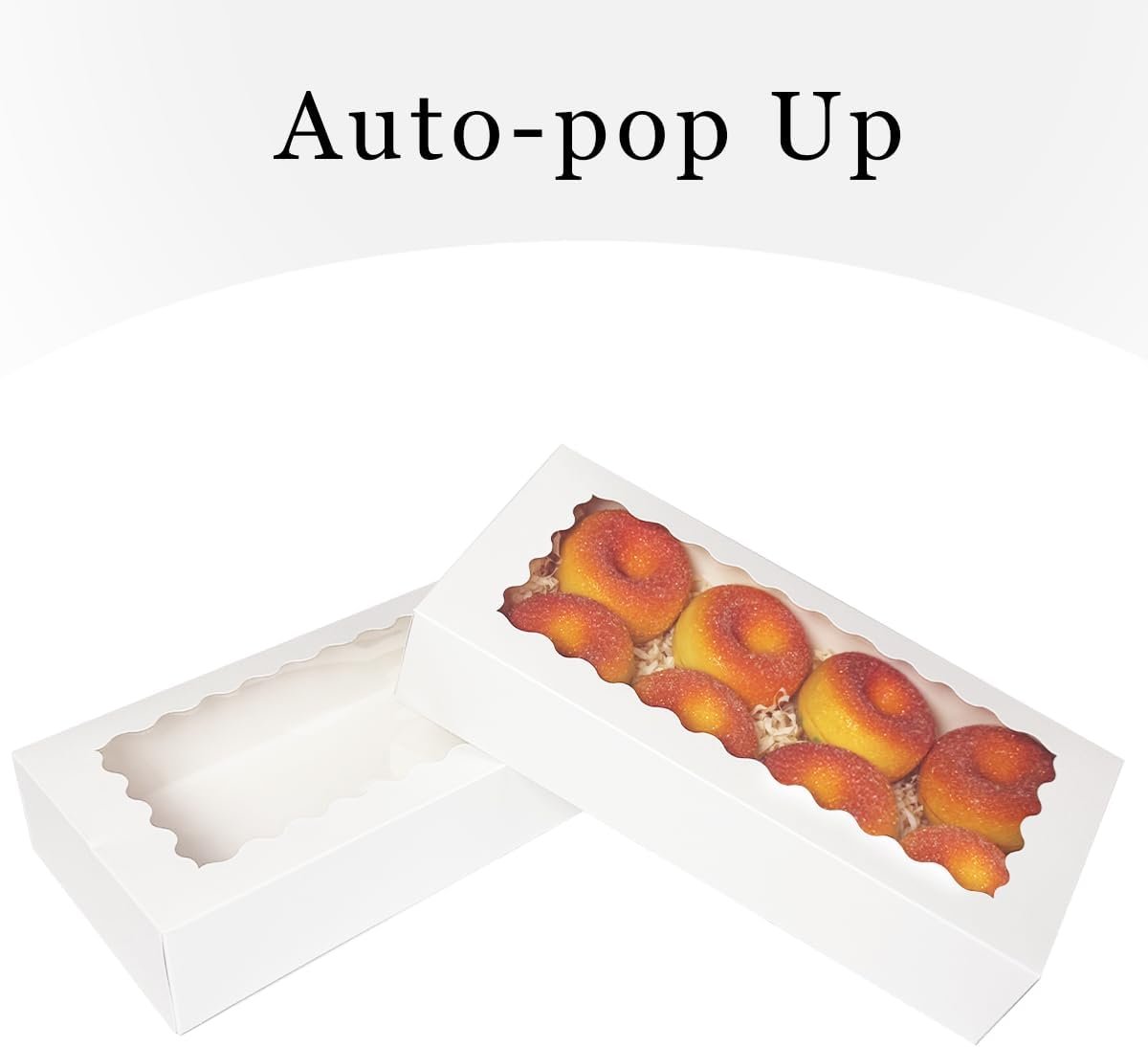 Großmenge weiße Pop-up Keksboxen mit Sichtfenster 12x5,5x2,5 Zoll OEM 30 Stk. Lieferant für Macarons Kekse Gebäck