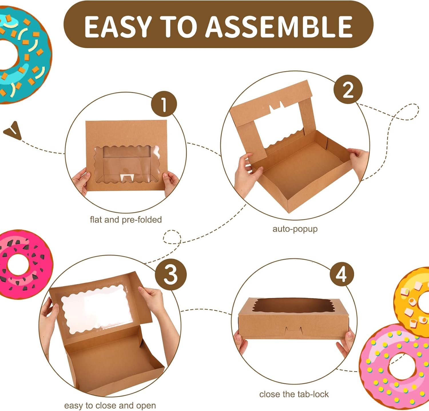 Großhandel Backereiboxen mit Fenster vom Hersteller 24 Stk 12x8x2,5 Zoll Auto-Popup für Muffins Gebäck braun OEM