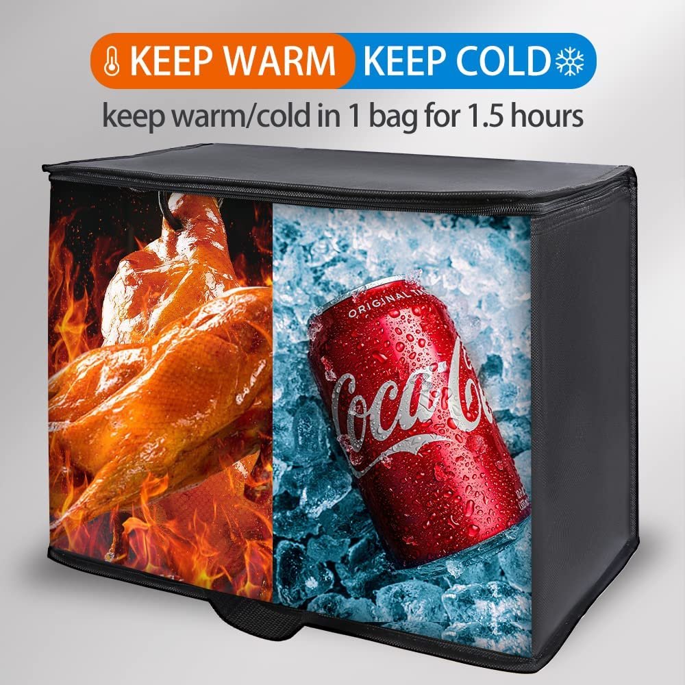 Großhandel 2er-Pack X-Large isolierte Thermotaschen schwerlastig zusammenklappbar schwarz für Tiefkühlkostlagerung Einkaufstransport heiße Speisen Hersteller OEM