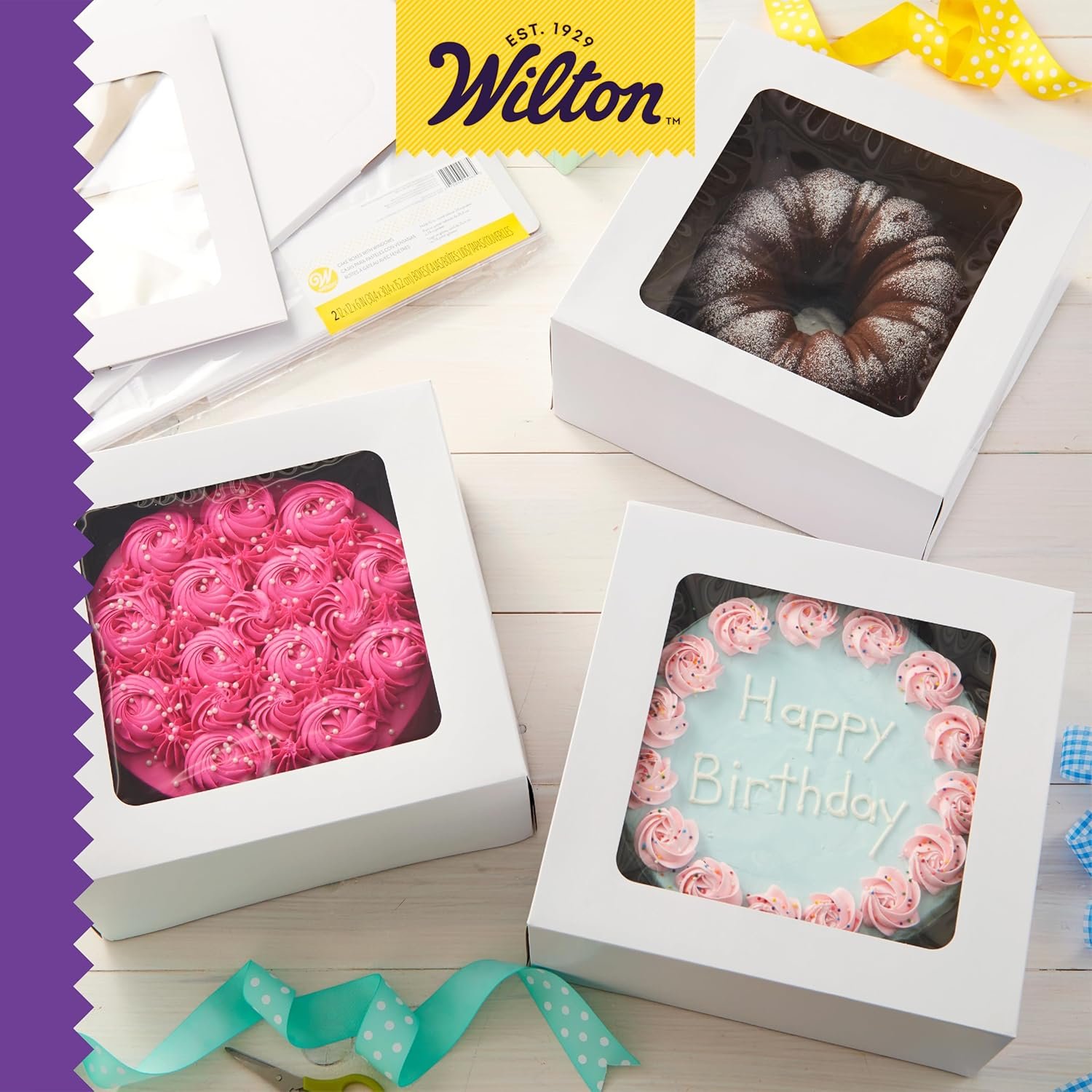 Großmenge 30 cm Kuchenboxen mit Sichtfenster für 25 cm Kuchen weiß aus stabilem Karton OEM Hersteller 6 Stück