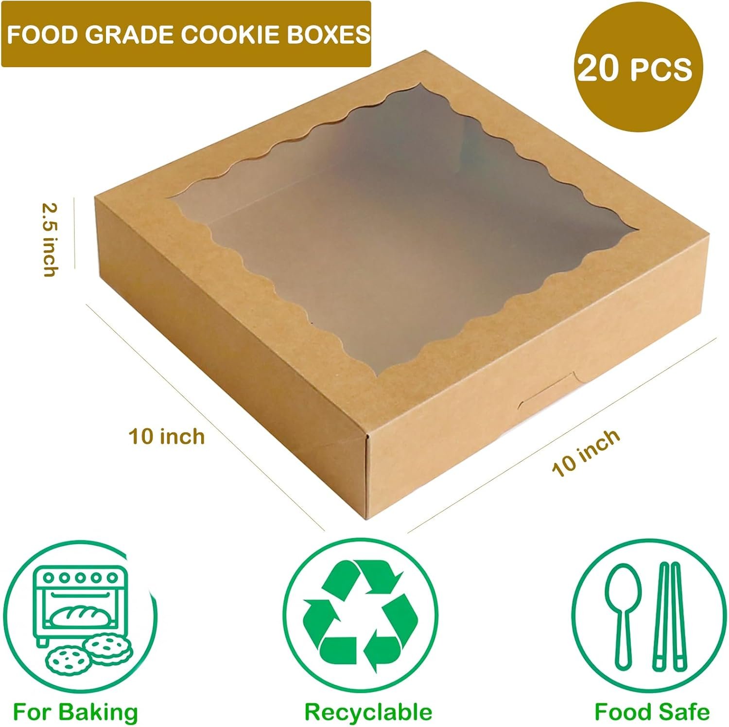 Großhandel für OEM Auto-Popup Bäckereiboxen vom Hersteller 20er-Pack mit klarem Fenster große Größe 10'' x 10'' x 2.5'' für Kekse Donuts Kuchen Törtchen Muffins Gebäck Schokoladen hausgemachte Geschenke