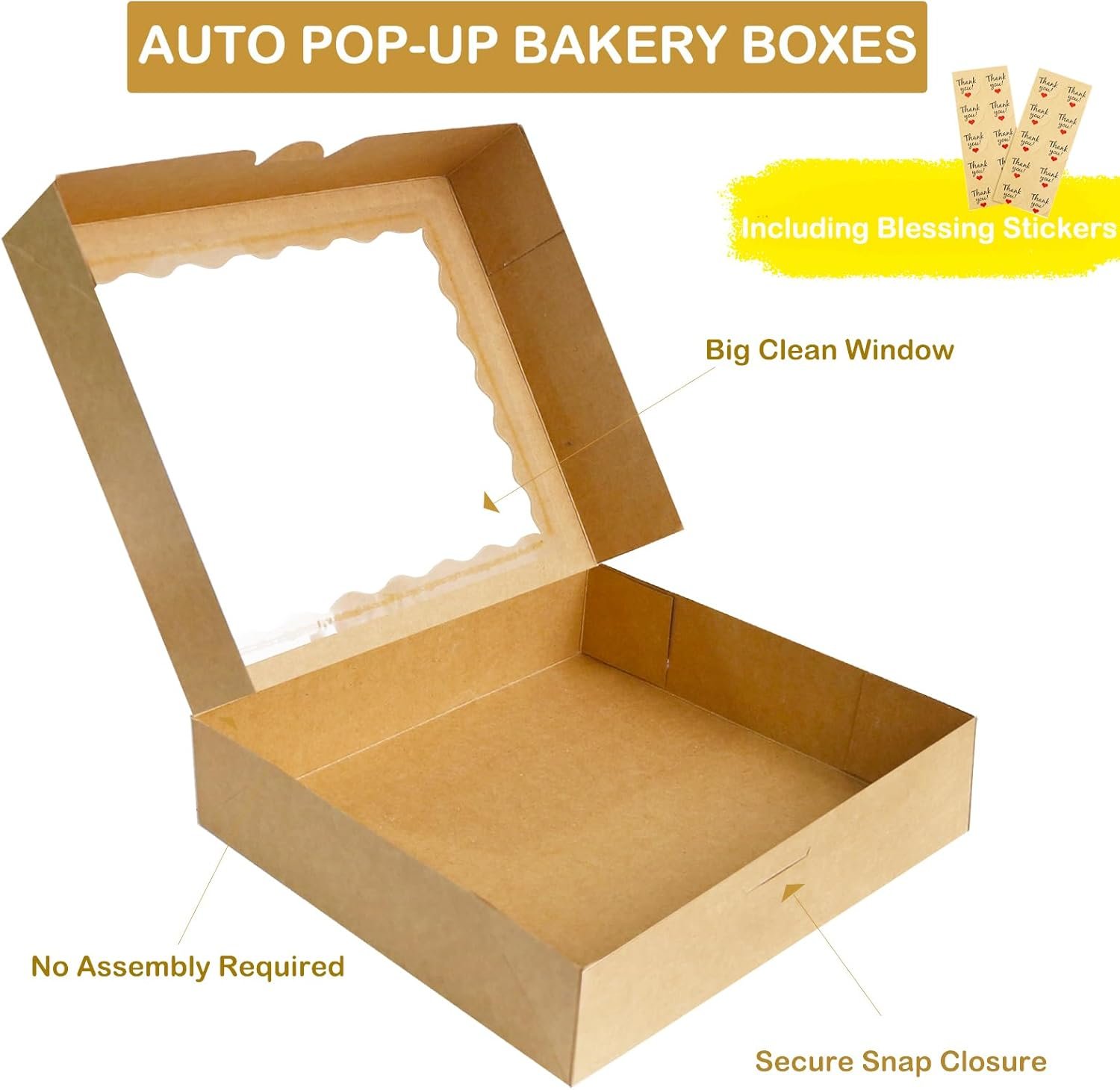 Großhandel für OEM Auto-Popup Bäckereiboxen vom Hersteller 20er-Pack mit klarem Fenster große Größe 10'' x 10'' x 2.5'' für Kekse Donuts Kuchen Törtchen Muffins Gebäck Schokoladen hausgemachte Geschenke