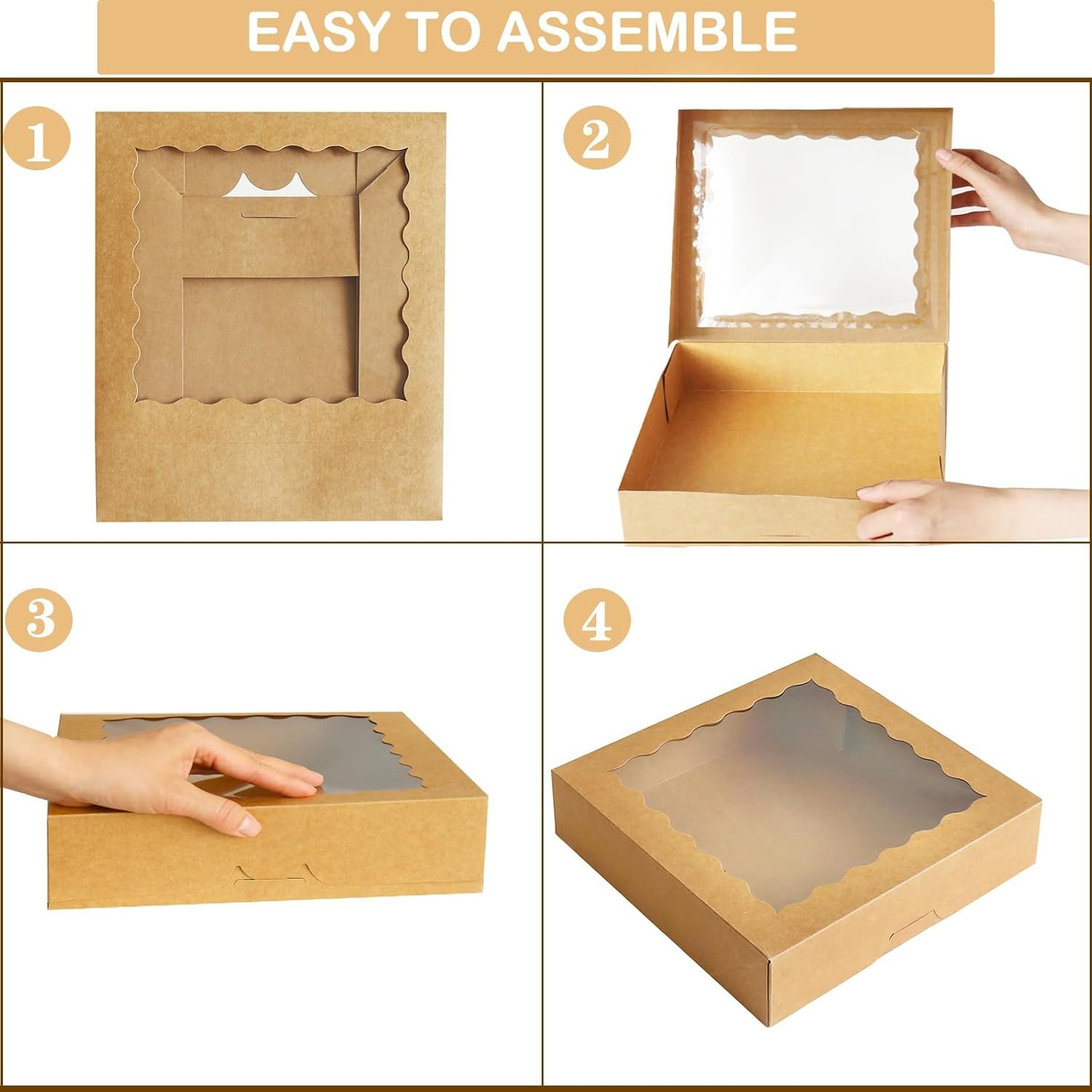 Großhandel für OEM Auto-Popup Bäckereiboxen vom Hersteller 20er-Pack mit klarem Fenster große Größe 10'' x 10'' x 2.5'' für Kekse Donuts Kuchen Törtchen Muffins Gebäck Schokoladen hausgemachte Geschenke