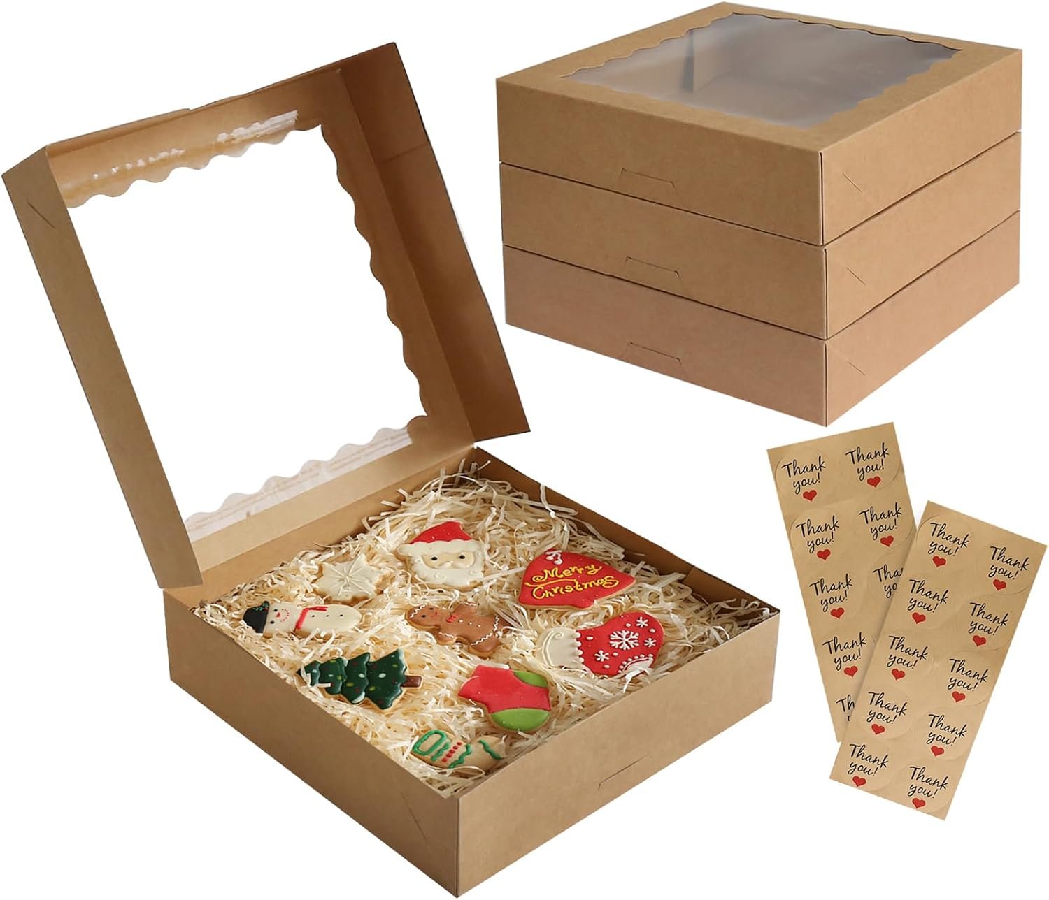 Großhandel für OEM Auto-Popup Bäckereiboxen vom Hersteller 20er-Pack mit klarem Fenster große Größe 10'' x 10'' x 2.5'' für Kekse Donuts Kuchen Törtchen Muffins Gebäck Schokoladen hausgemachte Geschenke
