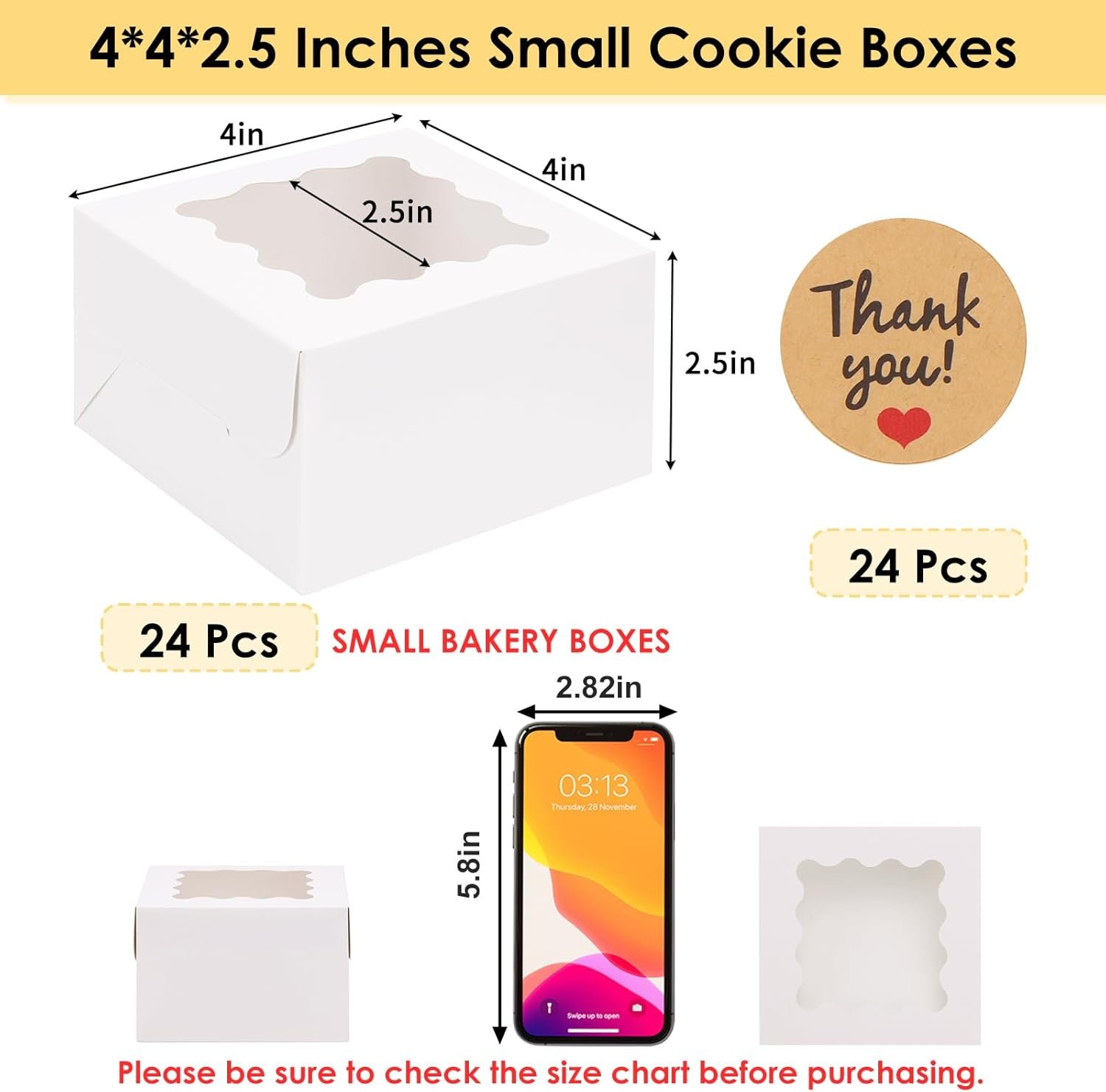 Hersteller 24er weiße Keksboxen mit Sichtfenster 4x4x2,5 Zoll und Stickern für kleine Kekse Desserts Schokoladen-Erdbeeren in Großmenge OEM