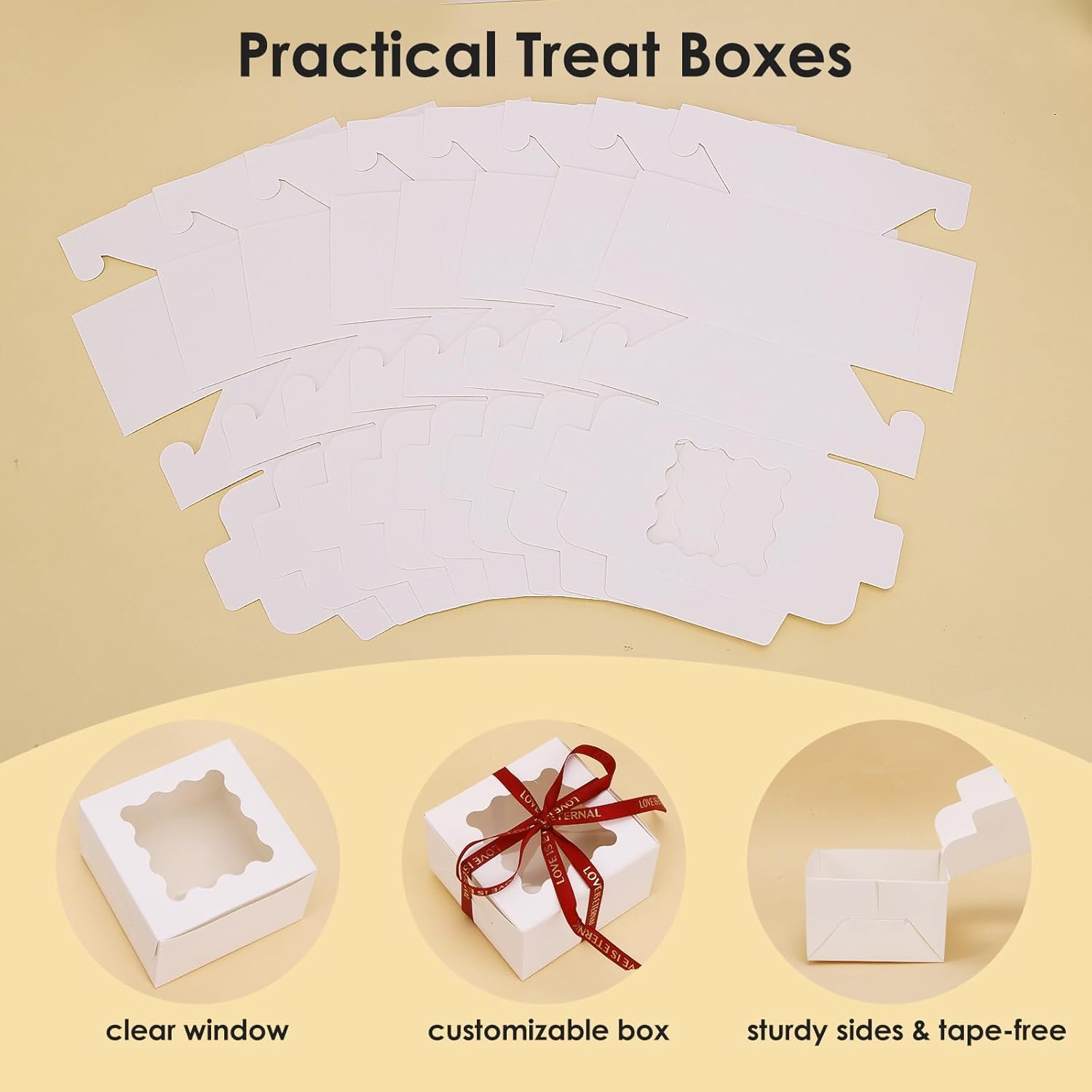 Hersteller 24er weiße Keksboxen mit Sichtfenster 4x4x2,5 Zoll und Stickern für kleine Kekse Desserts Schokoladen-Erdbeeren in Großmenge OEM