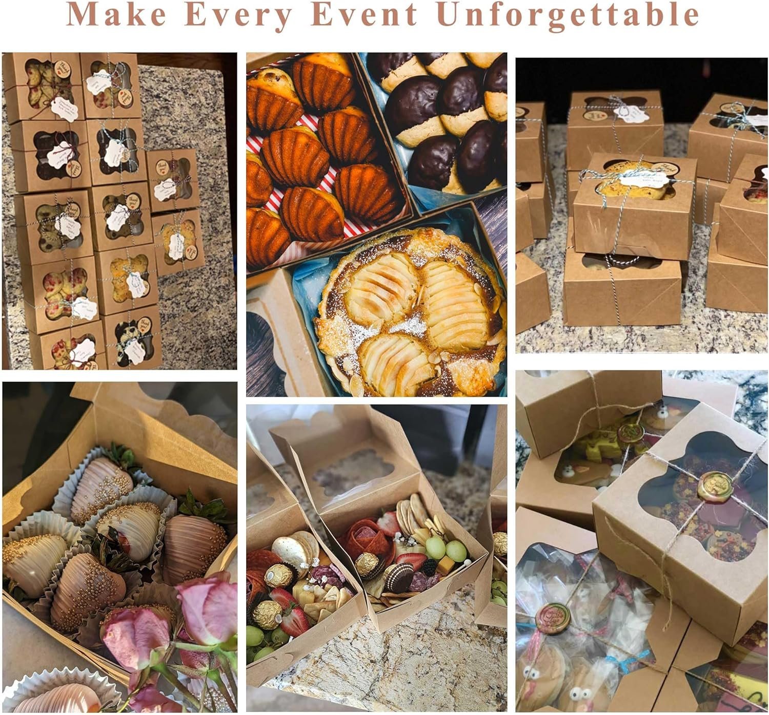 OEM Keksboxen Großhandel 20er Pack 6x6x3 Zoll mit Fenster extra dickwandig vom Lieferant zum Verschenken für Backwaren Cupcakes Desserts Erdbeeren