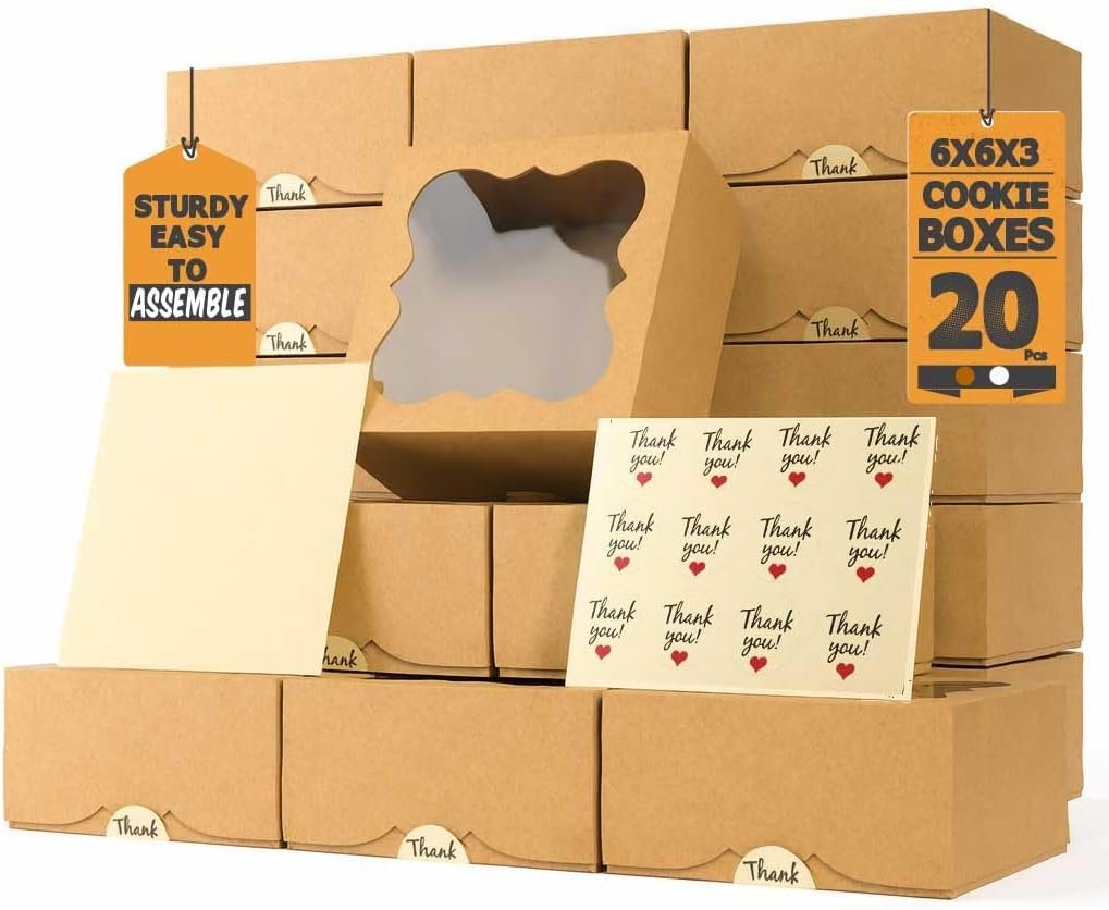 OEM Keksboxen Großhandel 20er Pack 6x6x3 Zoll mit Fenster extra dickwandig vom Lieferant zum Verschenken für Backwaren Cupcakes Desserts Erdbeeren