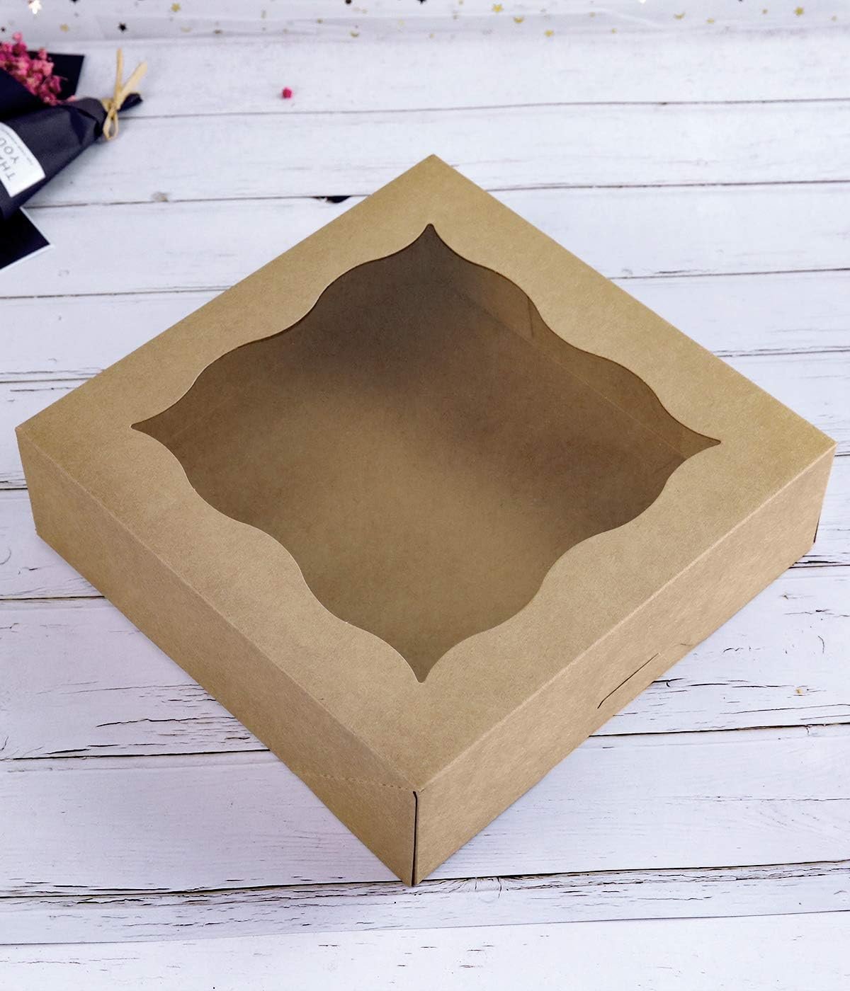Großhandel 15er-Pack 10x10x3 Zoll braune Kuchenboxen mit PVC-Fenster aus natürlichem Kraftpapier Hersteller für Torten und Kekse OEM