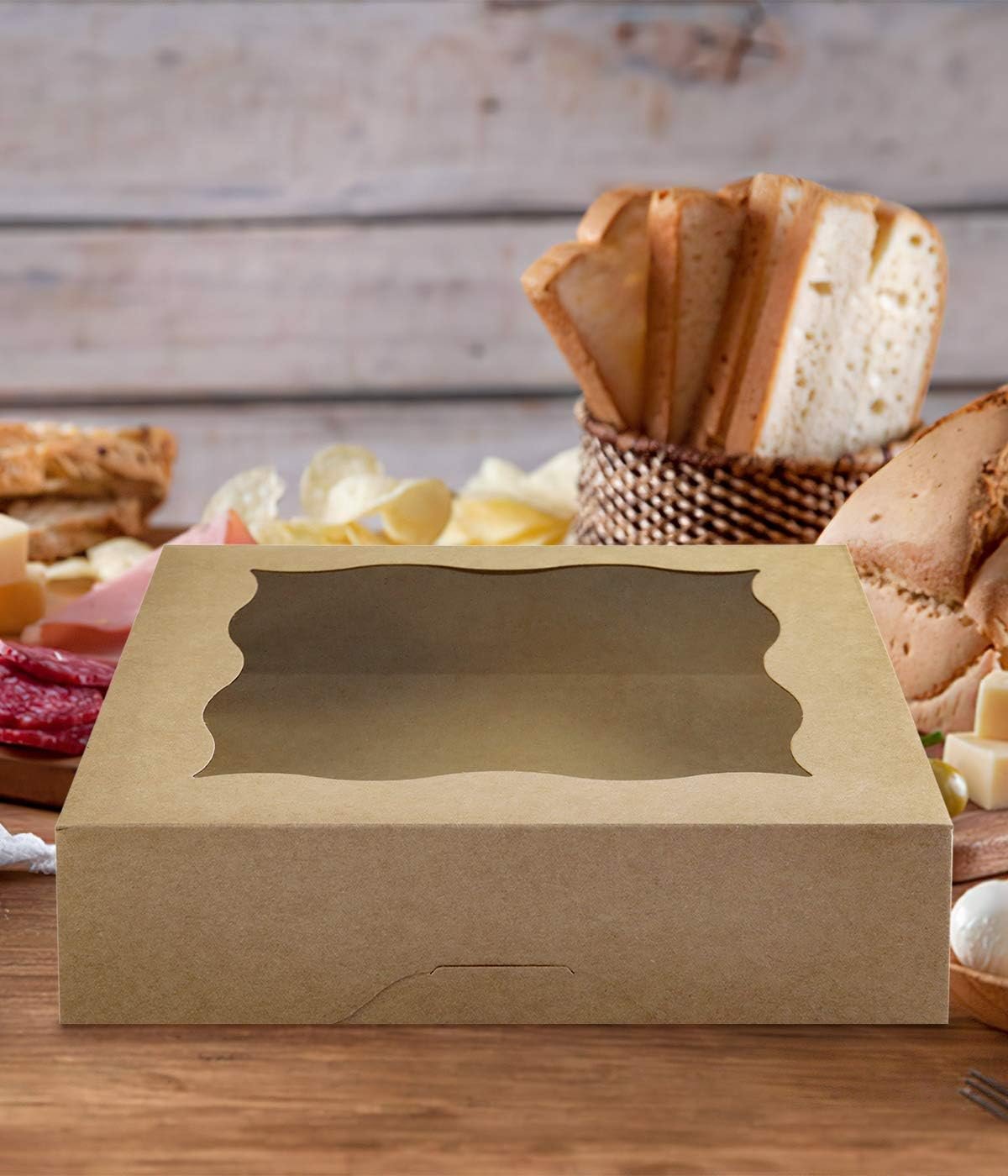 Großhandel 15er-Pack 10x10x3 Zoll braune Kuchenboxen mit PVC-Fenster aus natürlichem Kraftpapier Hersteller für Torten und Kekse OEM