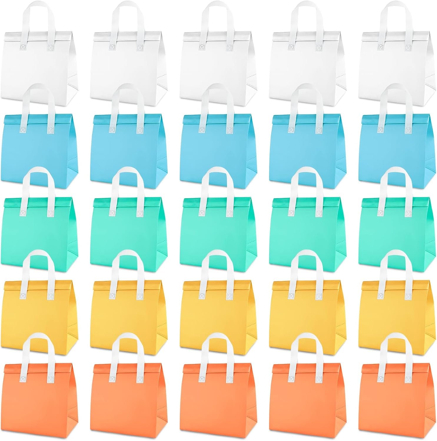 Hersteller Isolierte Einweg-Take-Away-Taschen 23 x 23 x 15 cm 25er Set Thermotaschen für heiße/kalte Speisen Kaffee Milchtee Lieferung Catering Großhandel OEM 5 Farben