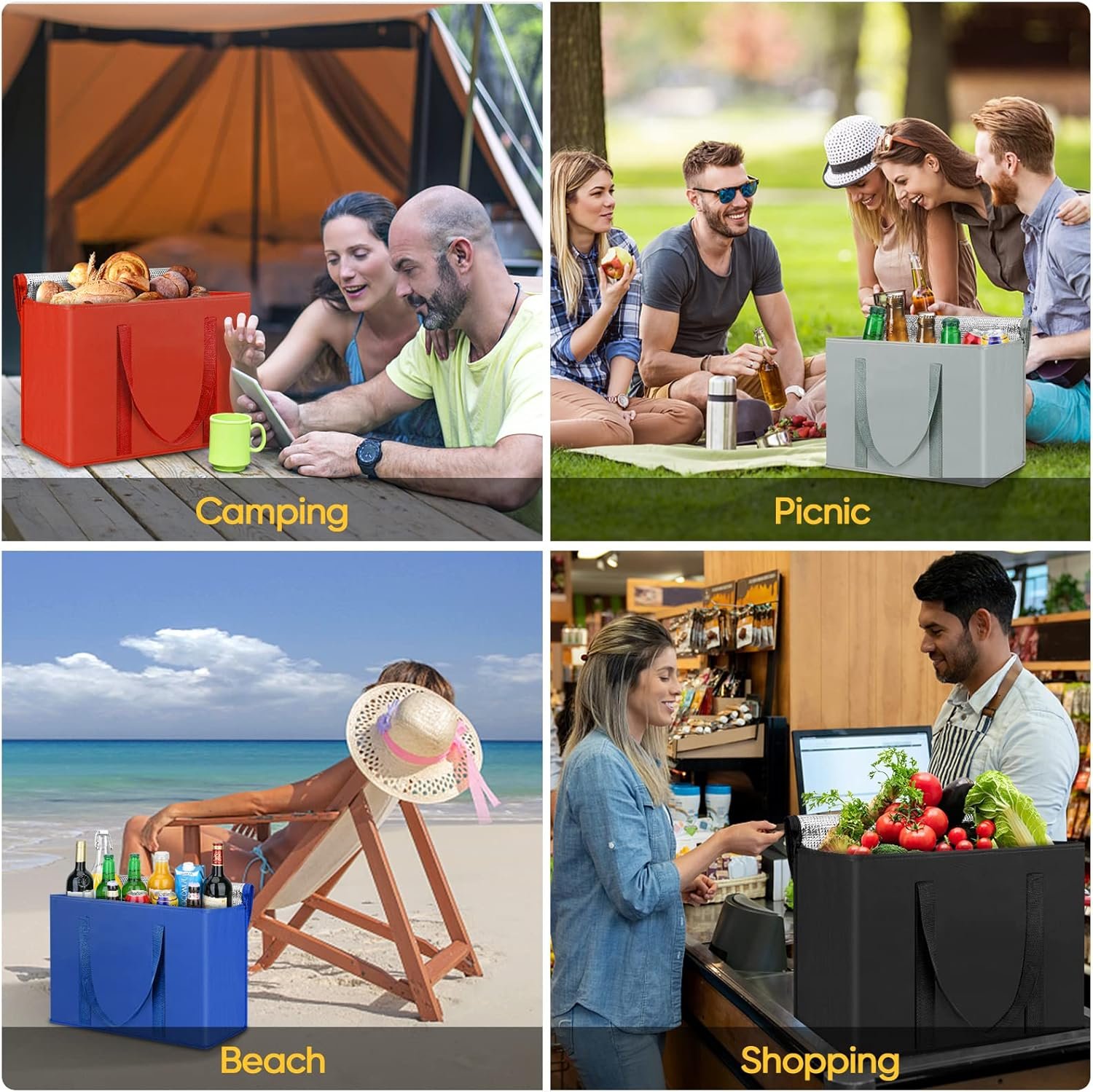 OEM 2er Pack isolierte zusammenklappbare Einkaufstaschen Kühlertasche schwerlast groß Fabrik 16''x9''x13'' Anthrazit Großmenge