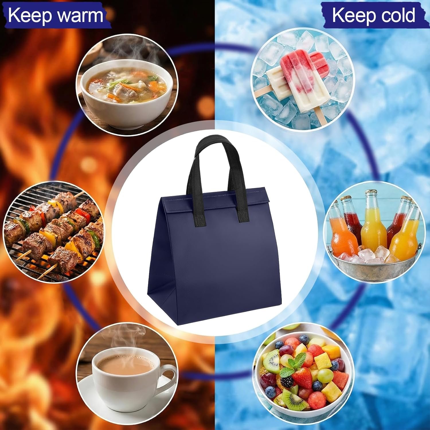 Hersteller isolierte Take-Away-Taschen Großmenge 50 Stk Einweg-Kühlbeutel für Kaffee Milchtee heiße kalte gefrorene Lebensmittel Lieferung 24 x 15 x 24 cm Tiefblau OEM