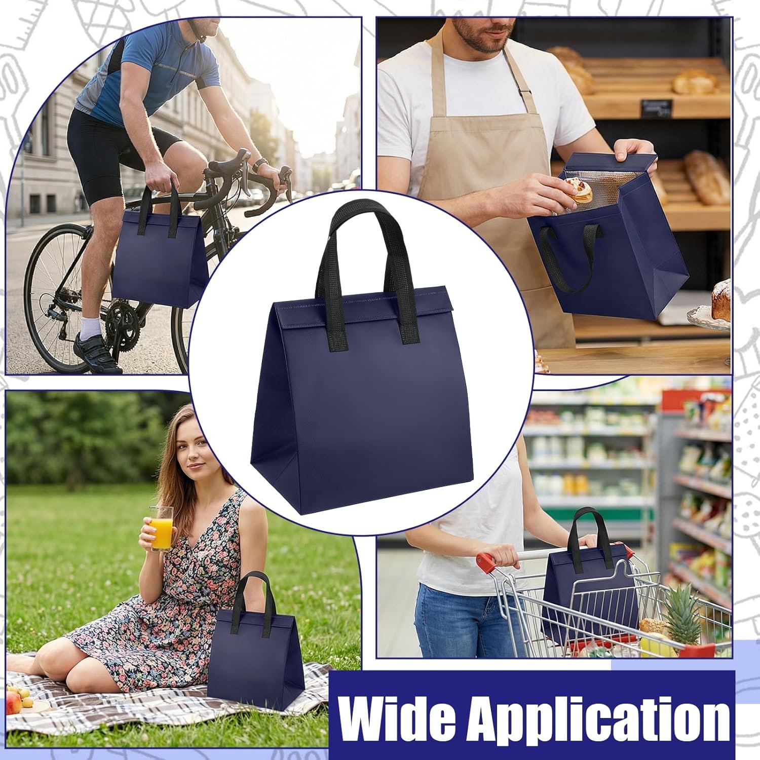 Hersteller isolierte Take-Away-Taschen Großmenge 50 Stk Einweg-Kühlbeutel für Kaffee Milchtee heiße kalte gefrorene Lebensmittel Lieferung 24 x 15 x 24 cm Tiefblau OEM