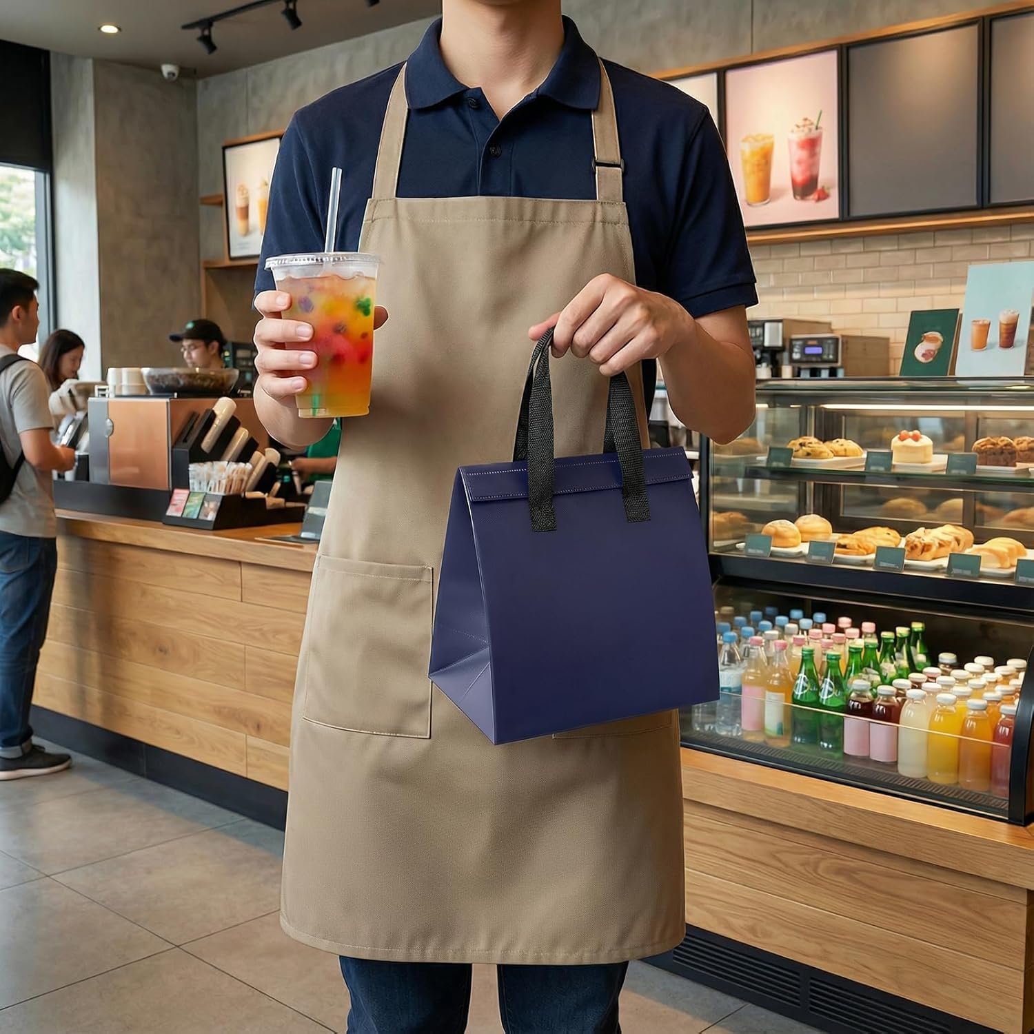 Hersteller isolierte Take-Away-Taschen Großmenge 50 Stk Einweg-Kühlbeutel für Kaffee Milchtee heiße kalte gefrorene Lebensmittel Lieferung 24 x 15 x 24 cm Tiefblau OEM